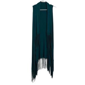 “g” Brand Teal Cardigan Shawl Tassel-Hem Drape-Front Vest
